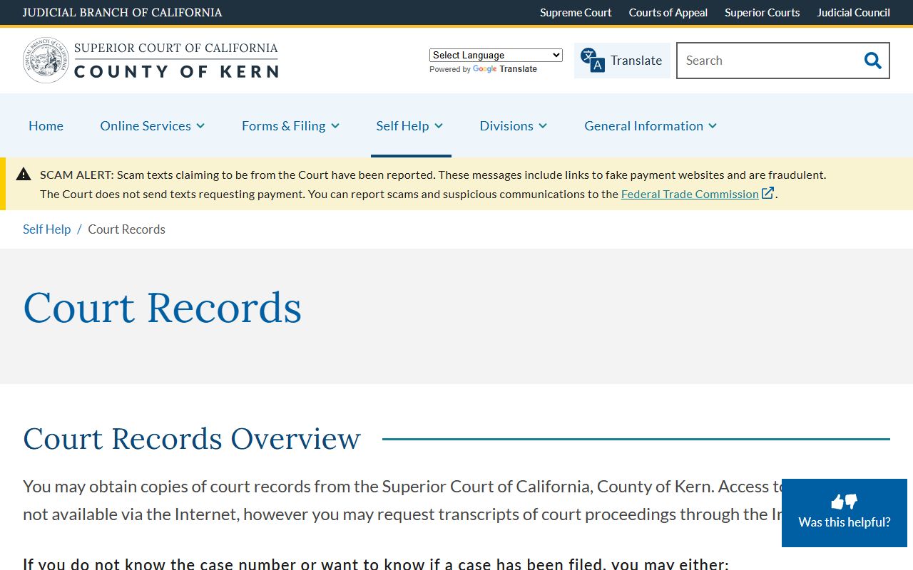 Kern County Superior Court records page