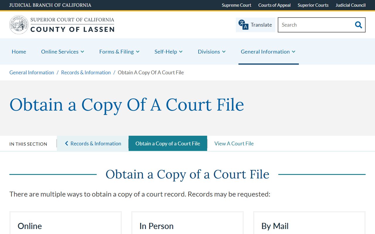 Lassen County Superior Court records page