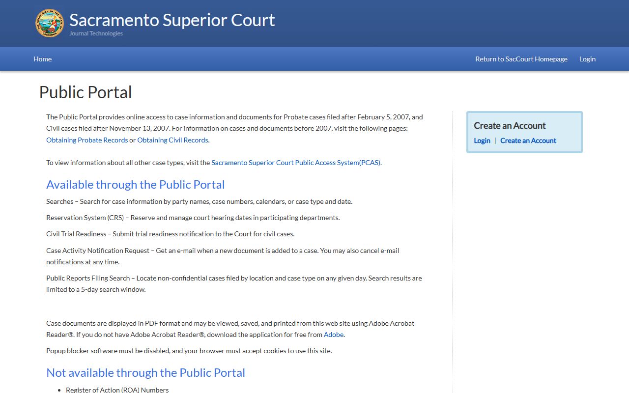 Sacramento County online case portal showing divorce case search interface