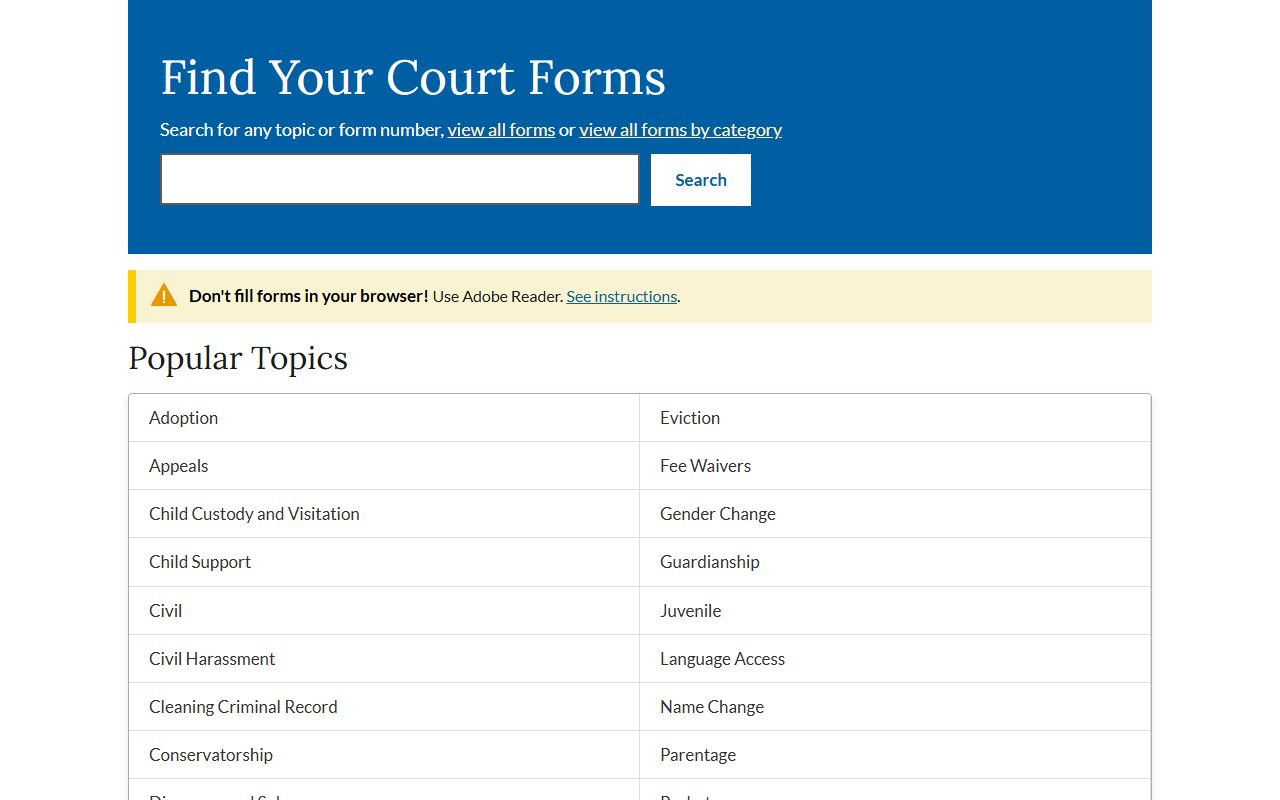 California courts forms database